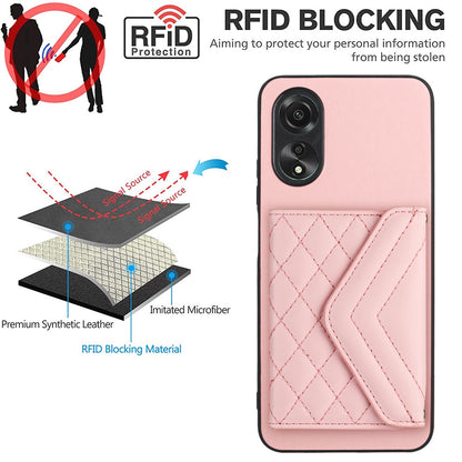 OPPO A58 4G Leather Case with Card Holder & RFID Protection, Long Lanyard Included