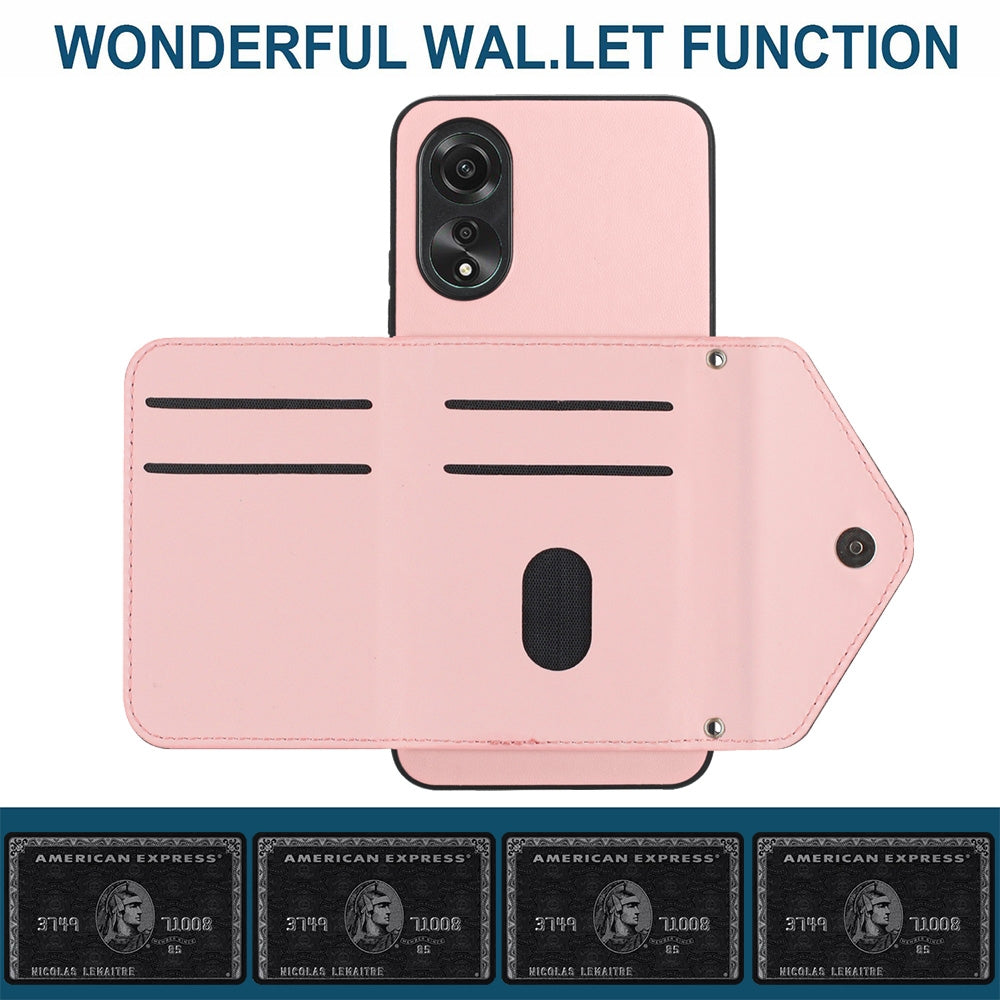 OPPO A58 4G Leather Case with Card Holder & RFID Protection, Long Lanyard Included