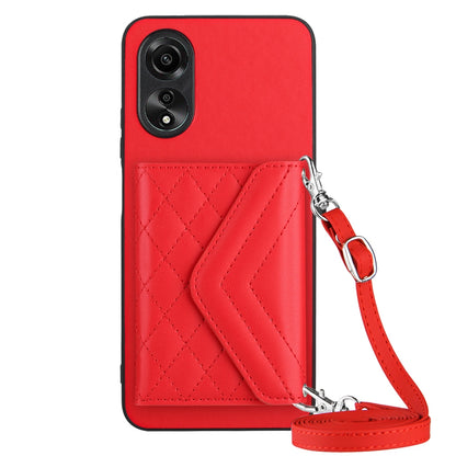 OPPO A58 4G Leather Case with Card Holder & RFID Protection, Long Lanyard Included