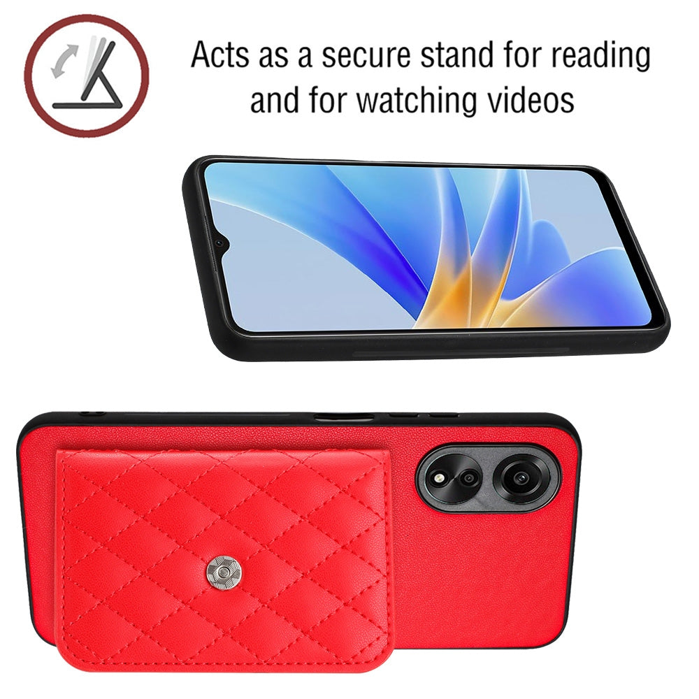 OPPO A58 4G Leather Case with Card Holder & RFID Protection, Long Lanyard Included
