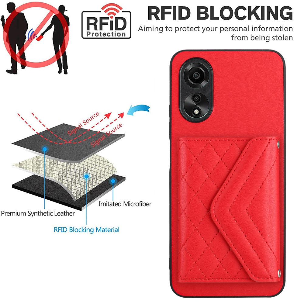 OPPO A58 4G Leather Case with Card Holder & RFID Protection, Long Lanyard Included