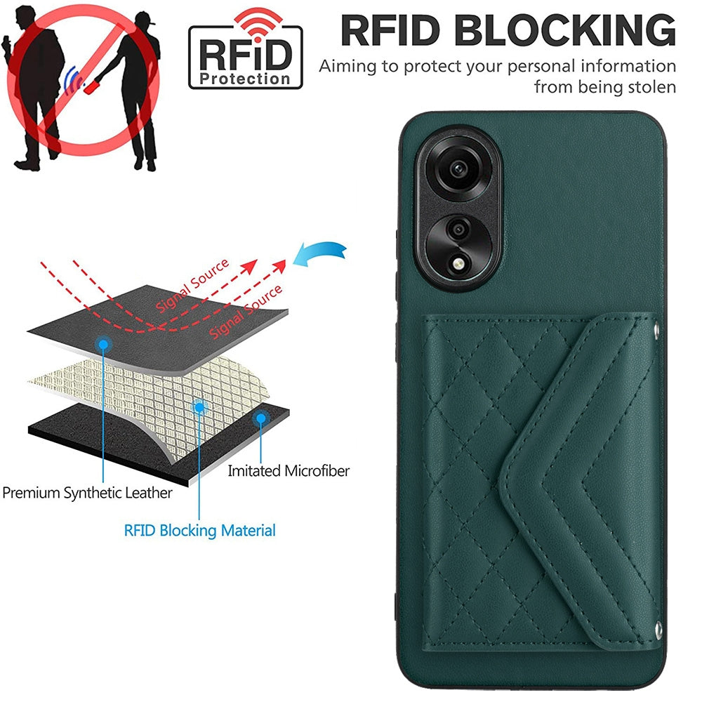 OPPO A78 4G Leather Case with Card Holder & RFID Protection, Long Lanyard Included