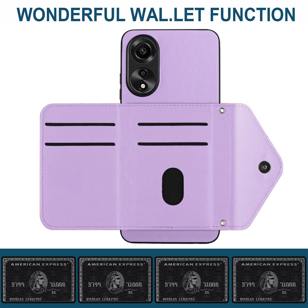 OPPO A78 4G Leather Case with Card Holder & RFID Protection, Long Lanyard Included