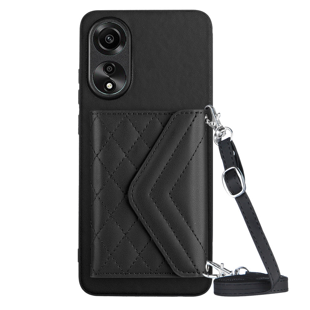 OPPO A78 4G Leather Case with Card Holder & RFID Protection, Long Lanyard Included