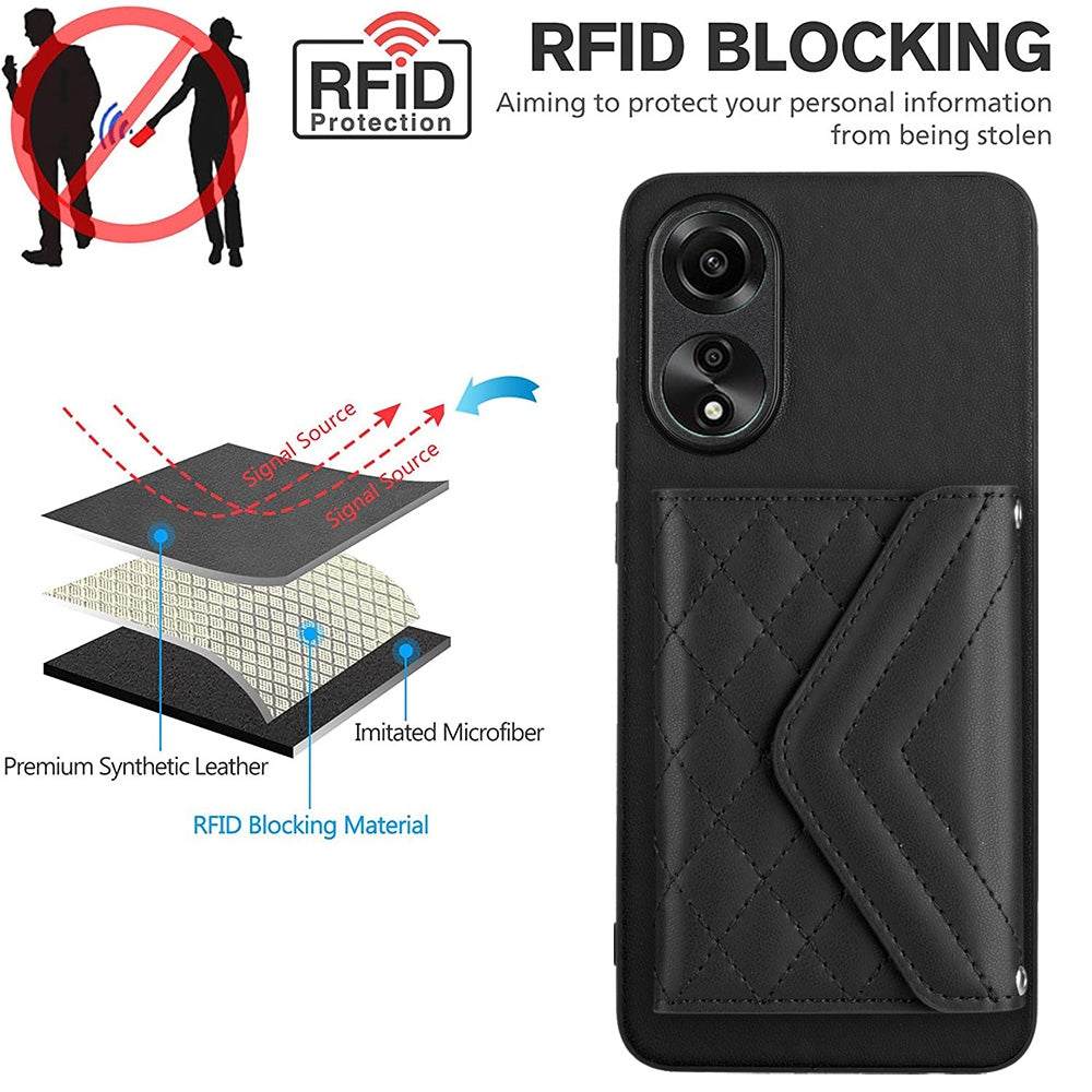 OPPO A78 4G Leather Case with Card Holder & RFID Protection, Long Lanyard Included