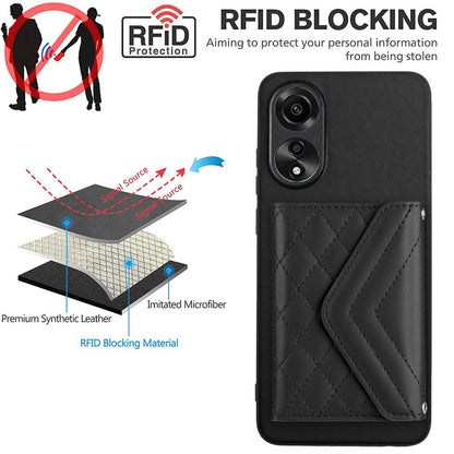 OPPO A78 4G Leather Case with Card Holder & RFID Protection, Long Lanyard Included