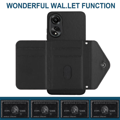 OPPO A78 4G Leather Case with Card Holder & RFID Protection, Long Lanyard Included