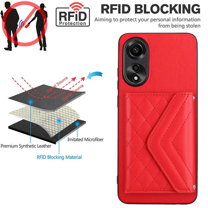 OPPO A78 4G Leather Case with Card Holder & RFID Protection, Long Lanyard Included
