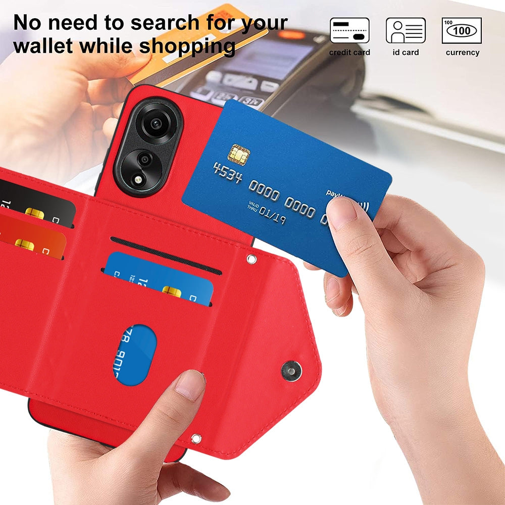 OPPO A78 4G Leather Case with Card Holder & RFID Protection, Long Lanyard Included