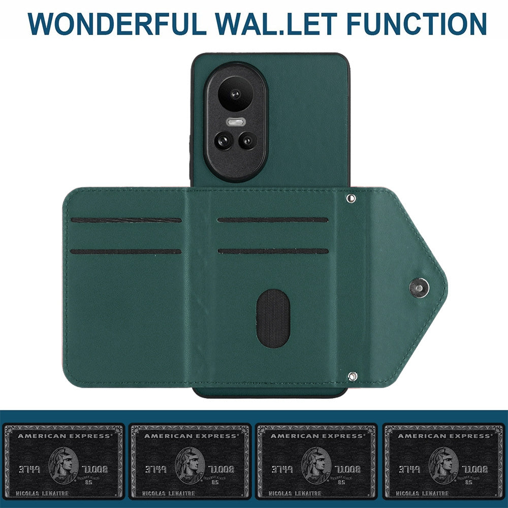 OPPO Reno10 5G Leather Case with Card Holder & RFID Protection, Long Lanyard Included