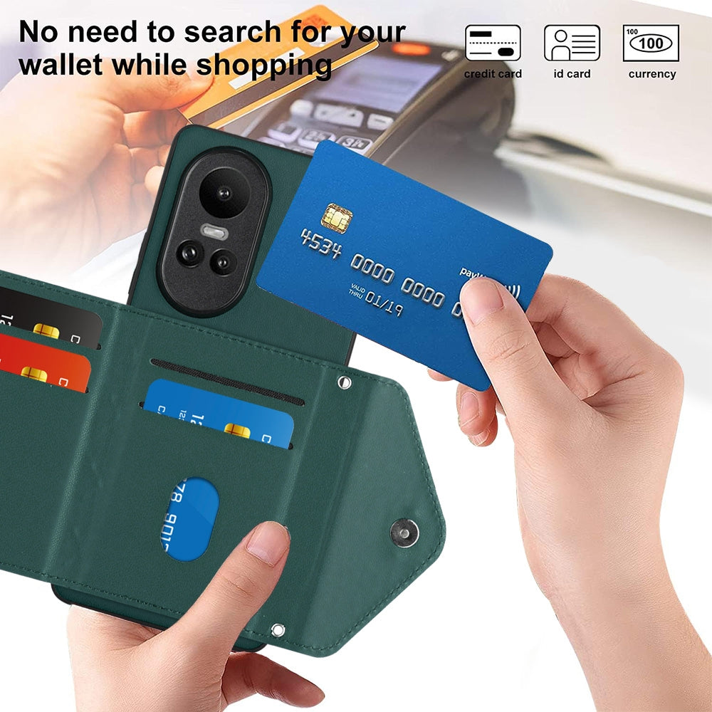 OPPO Reno10 5G Leather Case with Card Holder & RFID Protection, Long Lanyard Included