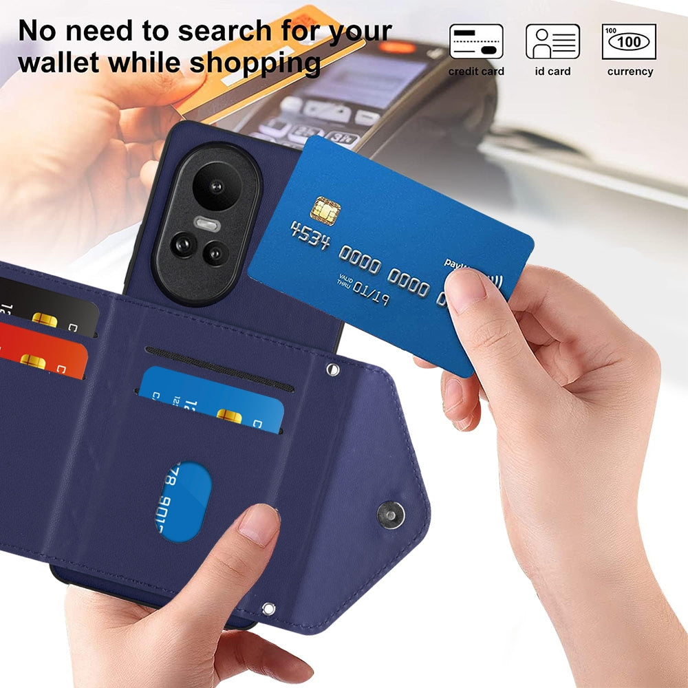 OPPO Reno10 5G Leather Case with Card Holder & RFID Protection, Long Lanyard Included