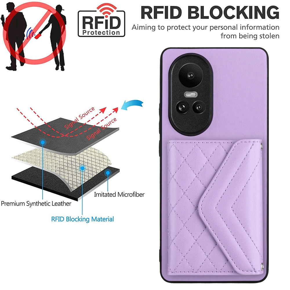 OPPO Reno10 5G Leather Case with Card Holder & RFID Protection, Long Lanyard Included