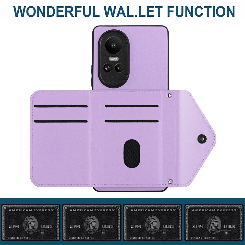 OPPO Reno10 5G Leather Case with Card Holder & RFID Protection, Long Lanyard Included