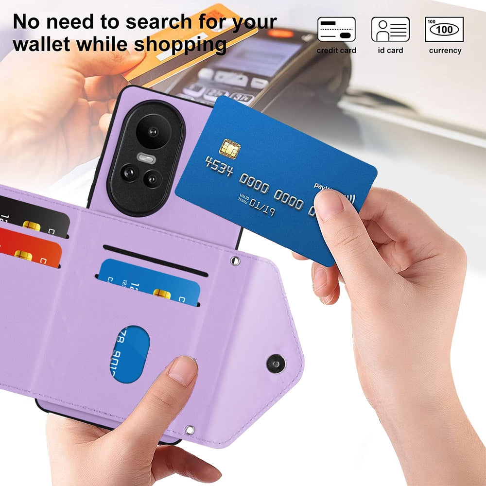 OPPO Reno10 5G Leather Case with Card Holder & RFID Protection, Long Lanyard Included