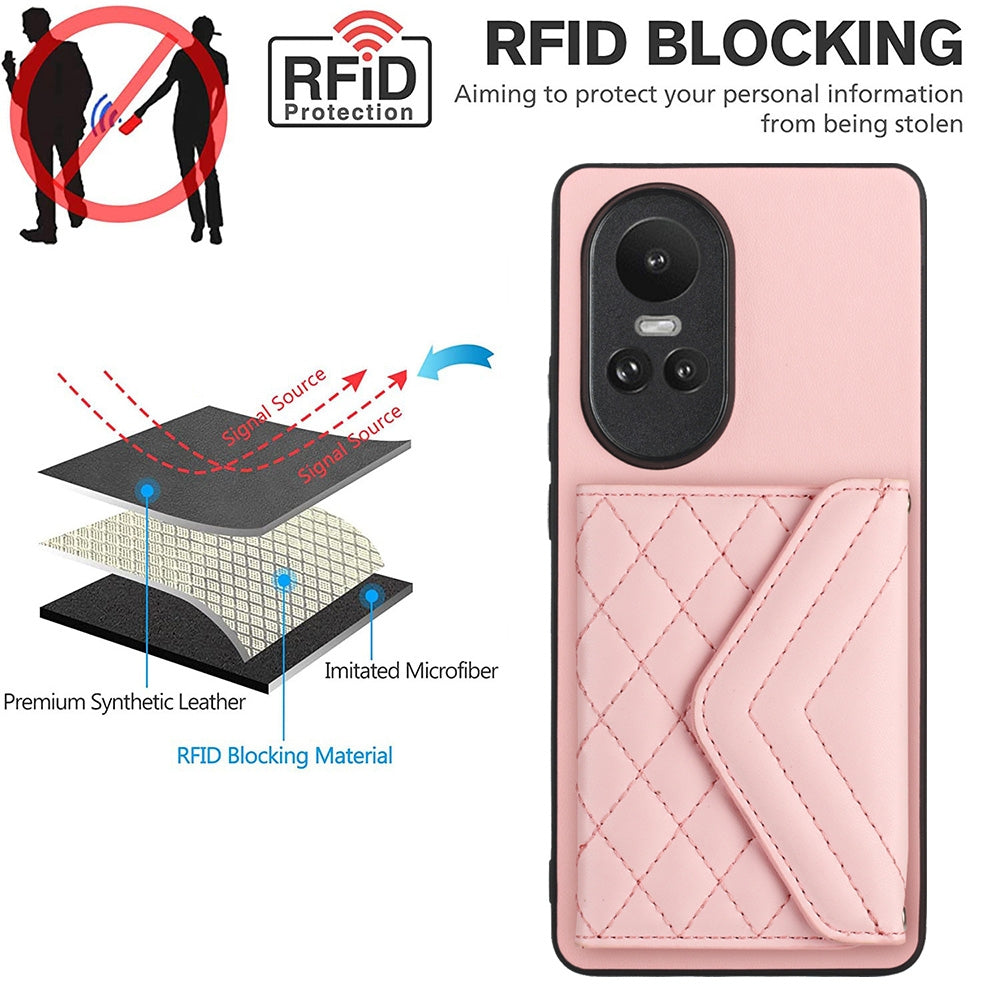 OPPO Reno10 5G Leather Case with Card Holder & RFID Protection, Long Lanyard Included