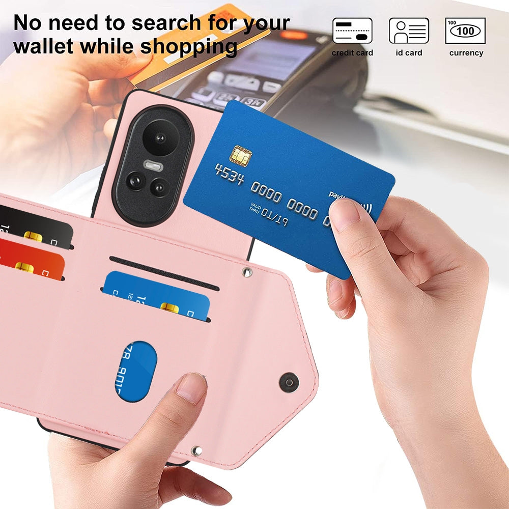 OPPO Reno10 5G Leather Case with Card Holder & RFID Protection, Long Lanyard Included