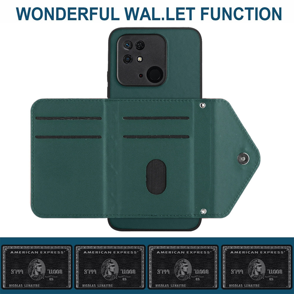 Xiaomi Redmi 10C Leather Case with Card Holder & RFID Protection, Long Lanyard Included