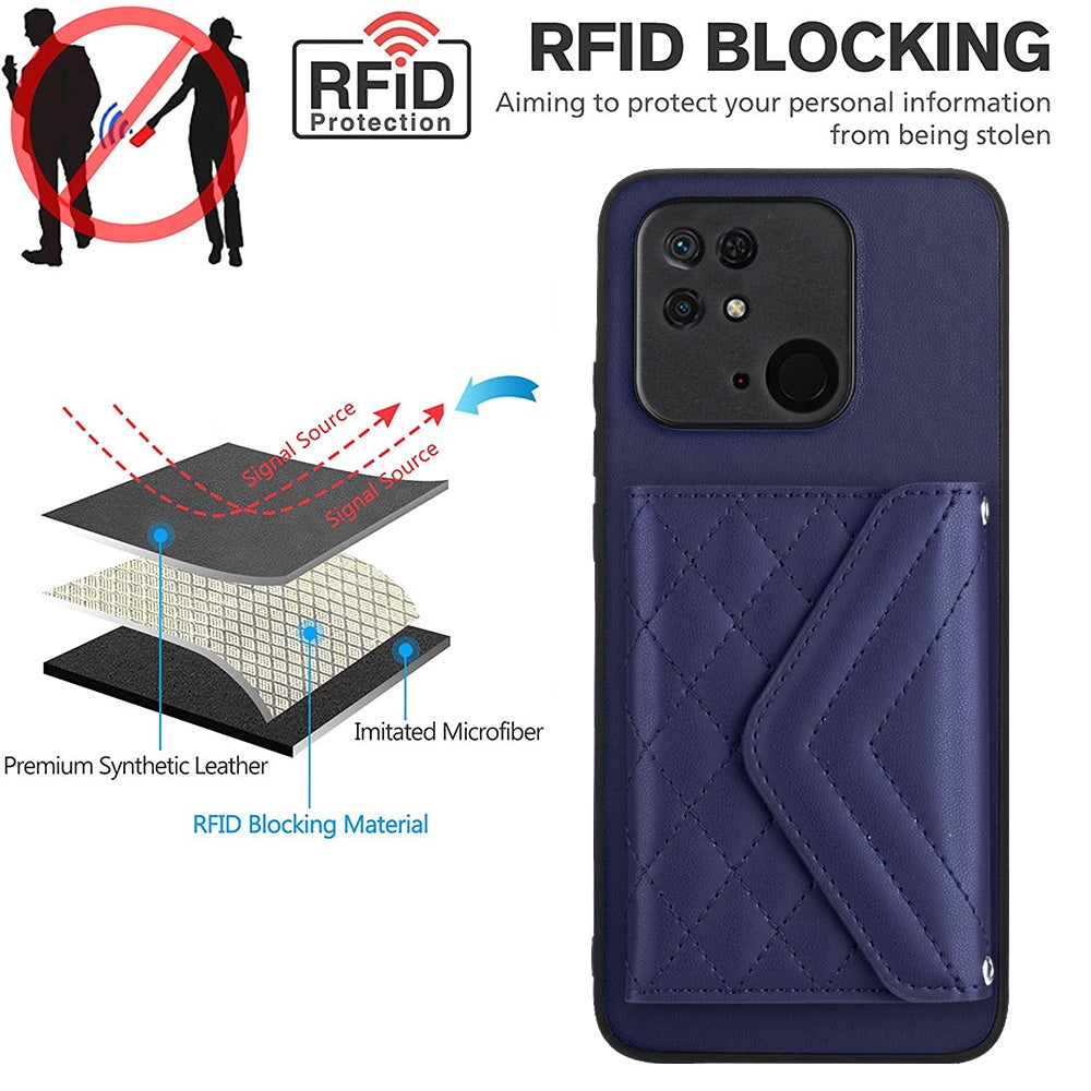 Xiaomi Redmi 10C Leather Case with Card Holder & RFID Protection, Long Lanyard Included