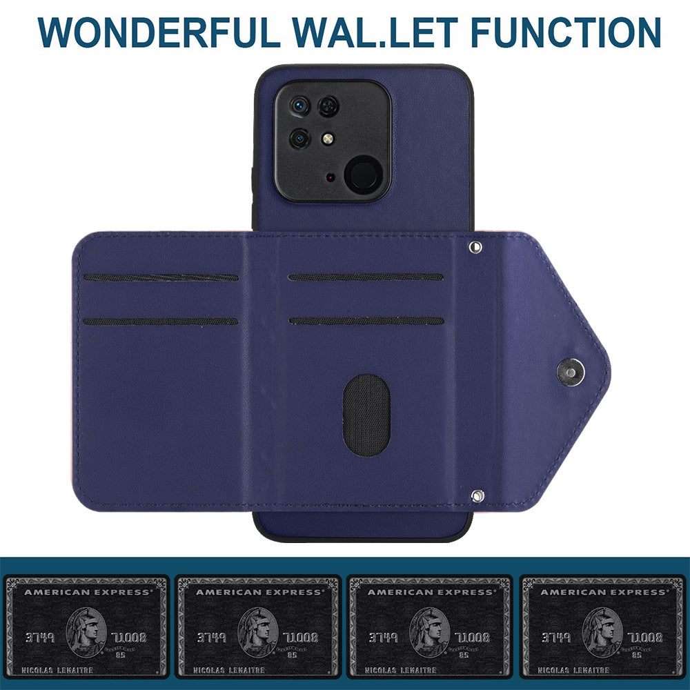 Xiaomi Redmi 10C Leather Case with Card Holder & RFID Protection, Long Lanyard Included
