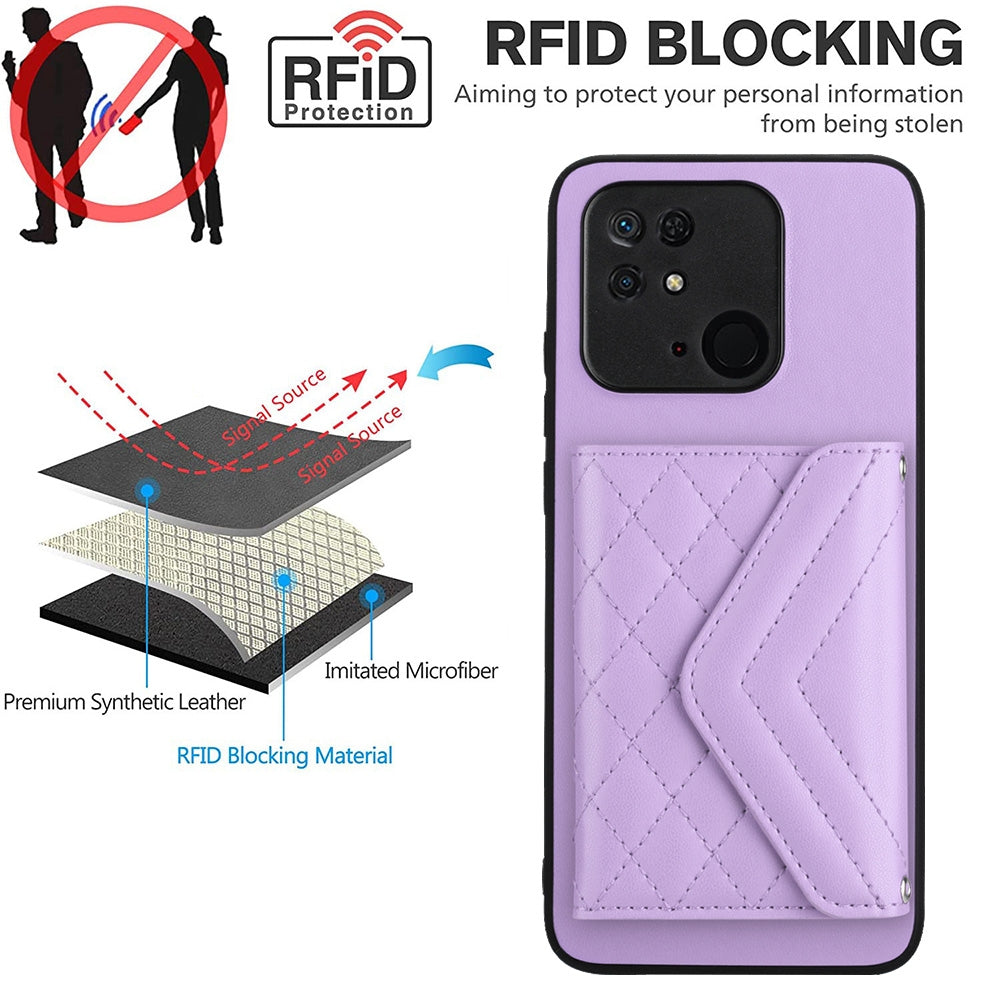 Xiaomi Redmi 10C Leather Case with Card Holder & RFID Protection, Long Lanyard Included
