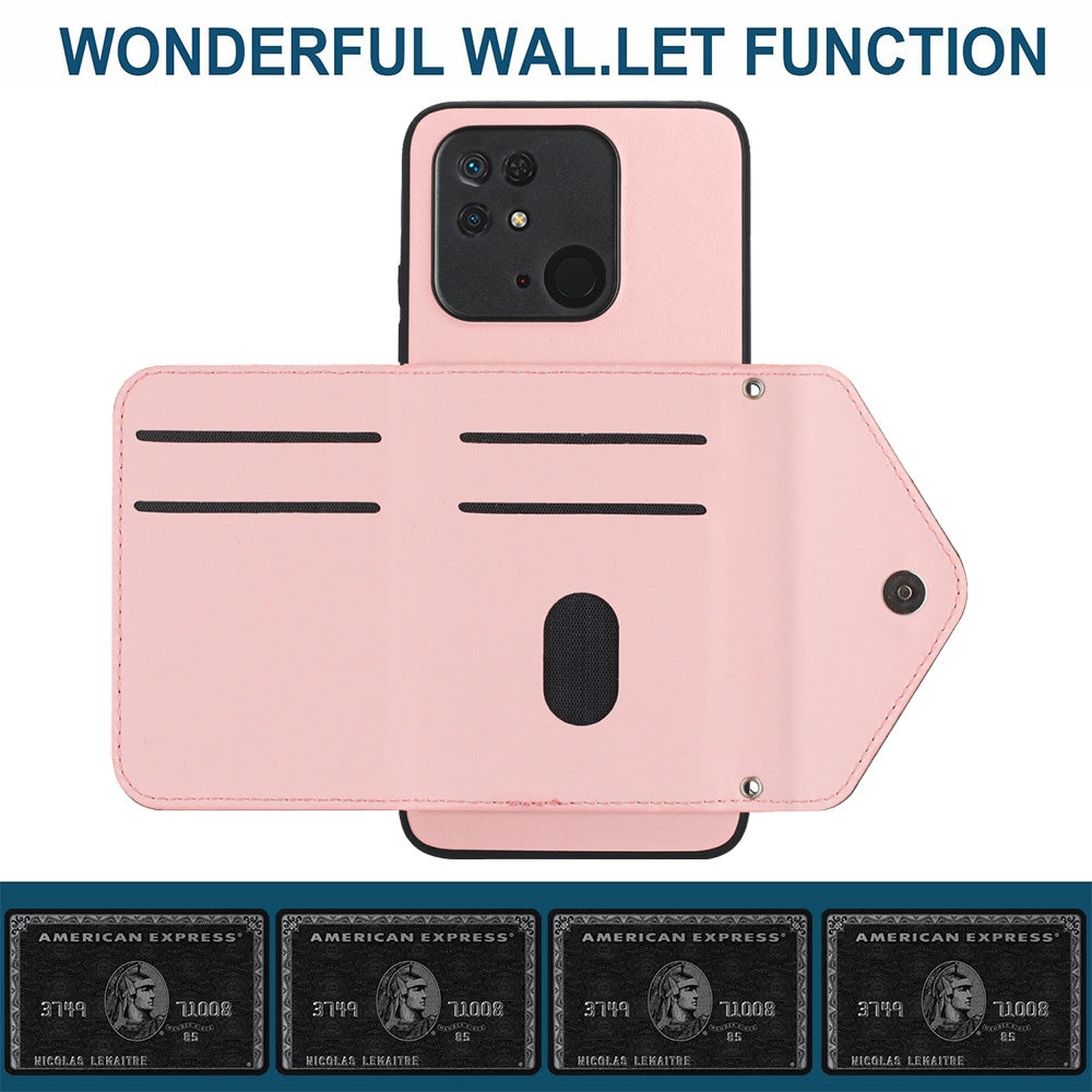 Xiaomi Redmi 10C Leather Case with Card Holder & RFID Protection, Long Lanyard Included