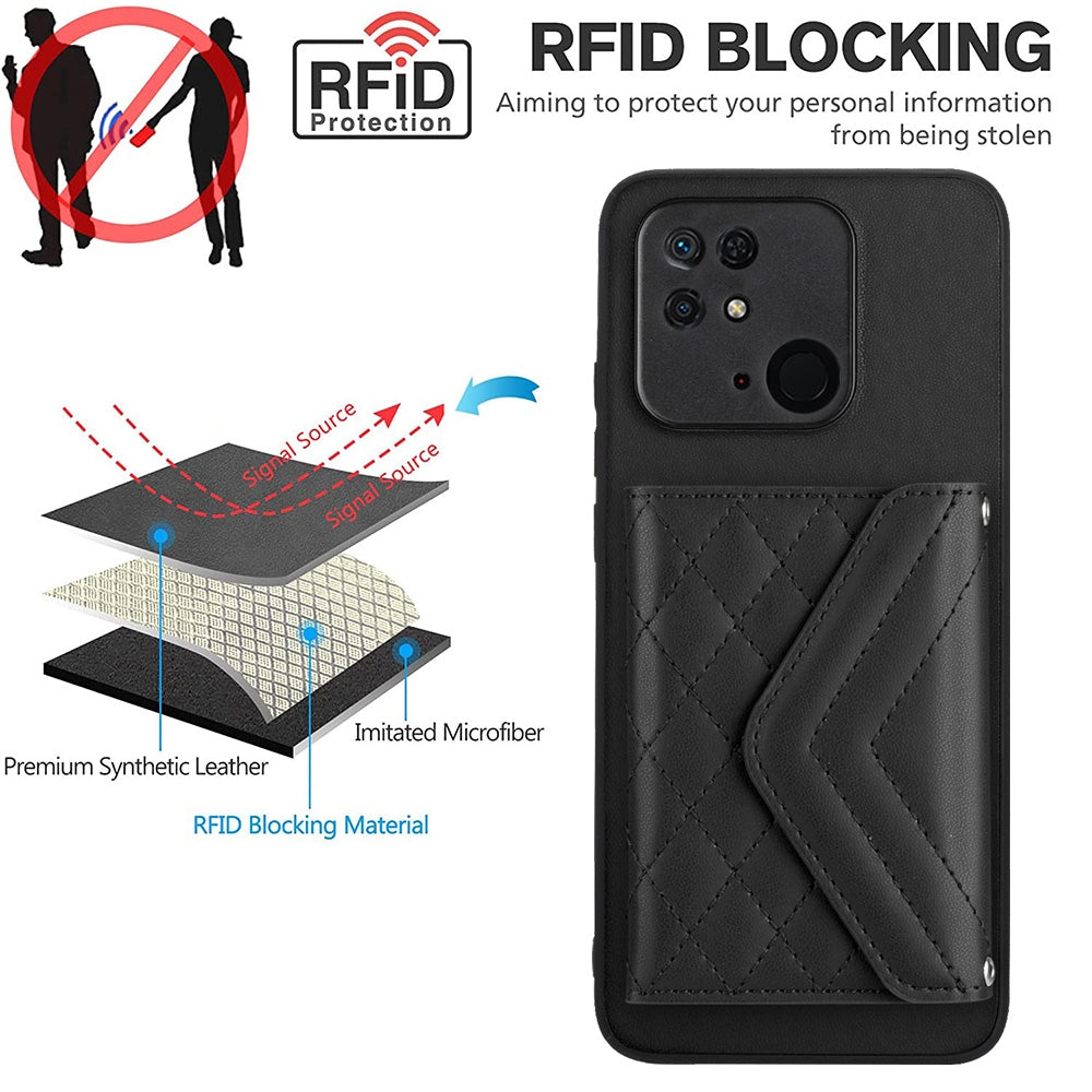 Xiaomi Redmi 10C Leather Case with Card Holder & RFID Protection, Long Lanyard Included