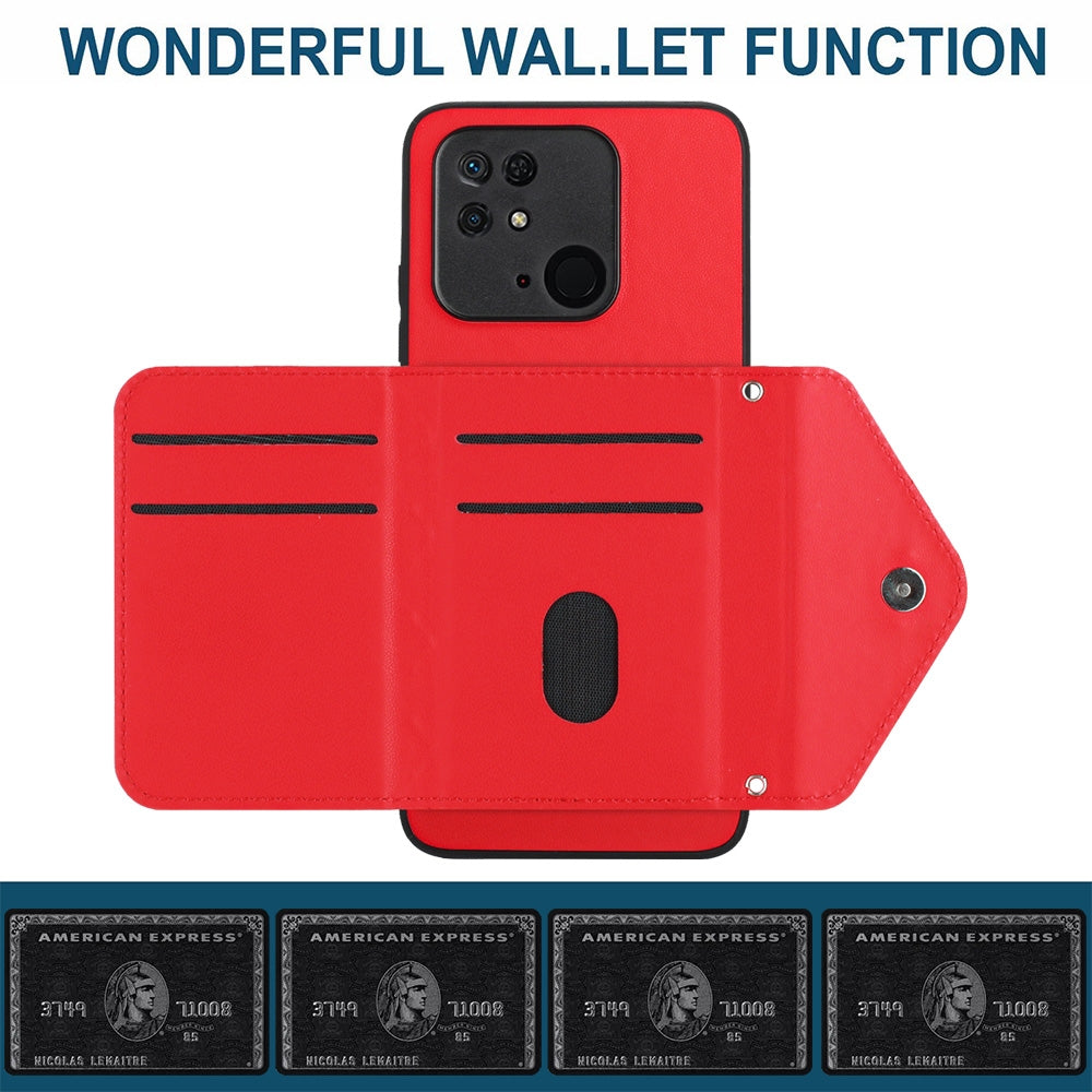 Xiaomi Redmi 10C Leather Case with Card Holder & RFID Protection, Long Lanyard Included