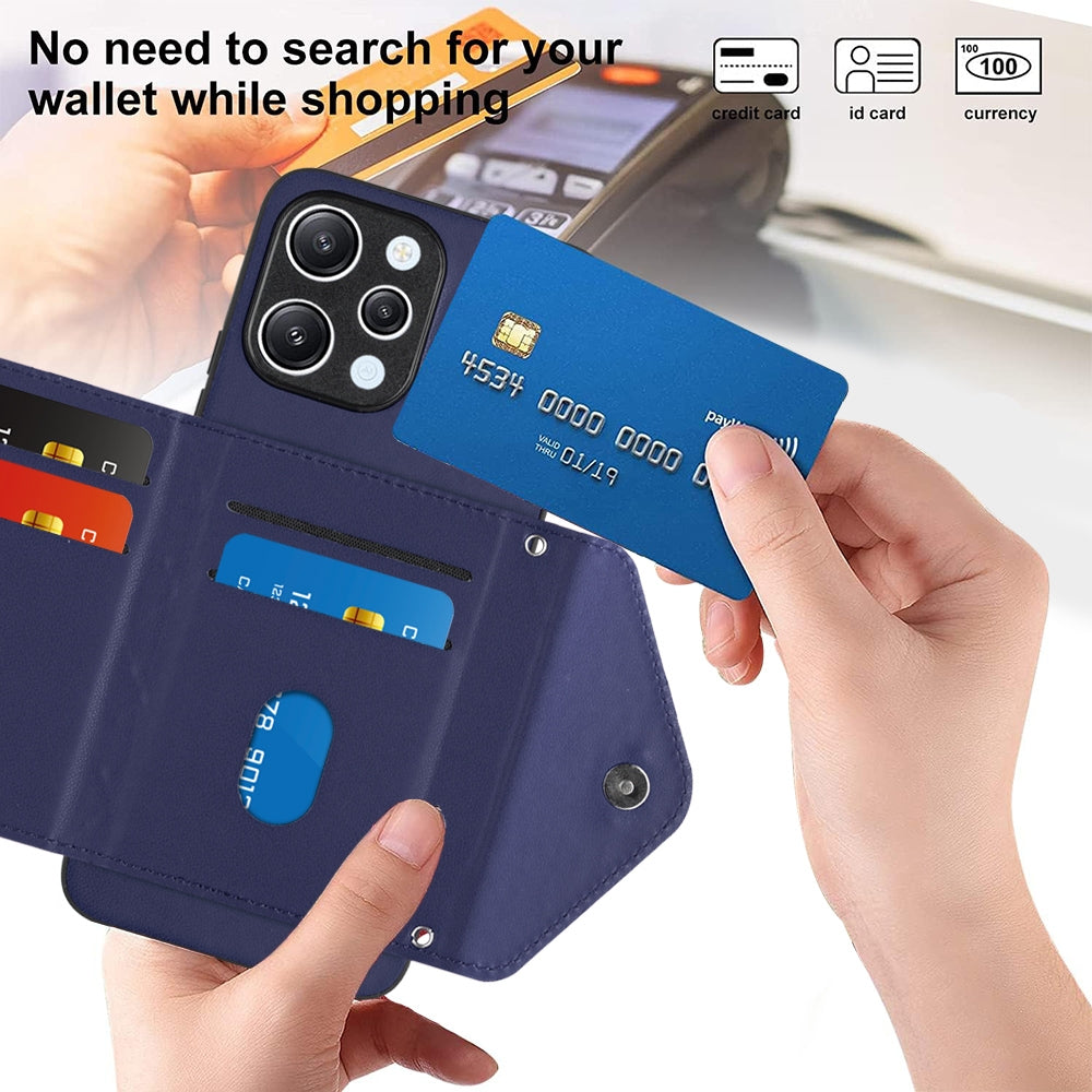 Xiaomi Redmi 12 4G Leather Case with Card Holder & RFID Protection, Long Lanyard Included