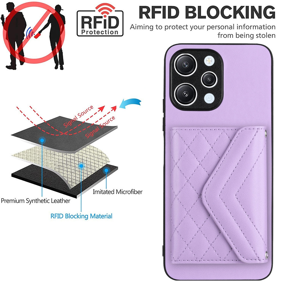 Xiaomi Redmi 12 4G Leather Case with Card Holder & RFID Protection, Long Lanyard Included