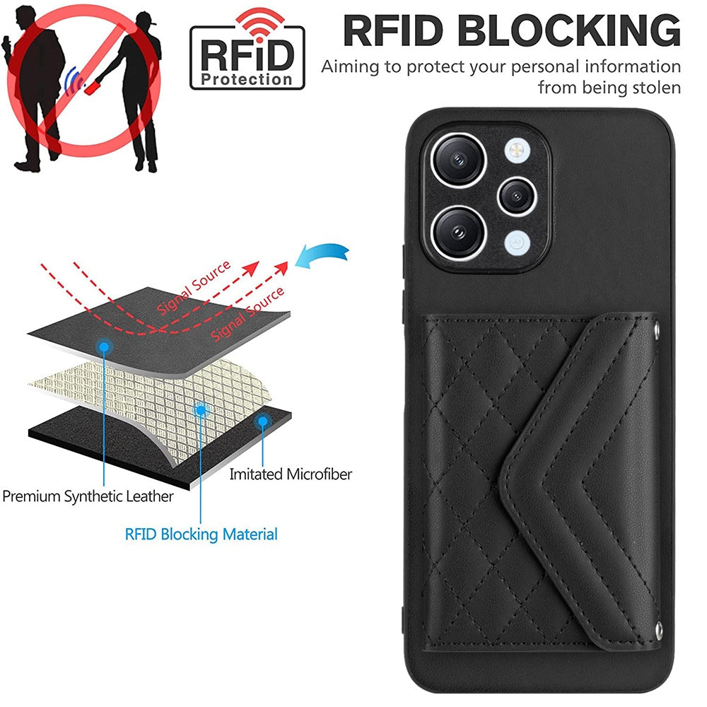 Xiaomi Redmi 12 4G Leather Case with Card Holder & RFID Protection, Long Lanyard Included