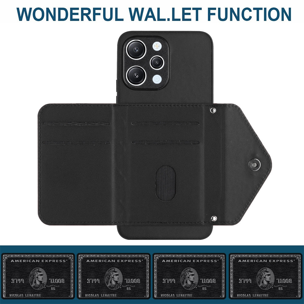Xiaomi Redmi 12 4G Leather Case with Card Holder & RFID Protection, Long Lanyard Included