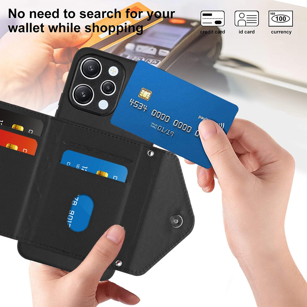 Xiaomi Redmi 12 4G Leather Case with Card Holder & RFID Protection, Long Lanyard Included