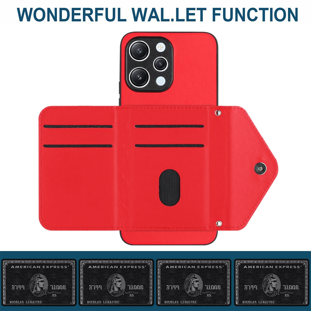 Xiaomi Redmi 12 4G Leather Case with Card Holder & RFID Protection, Long Lanyard Included