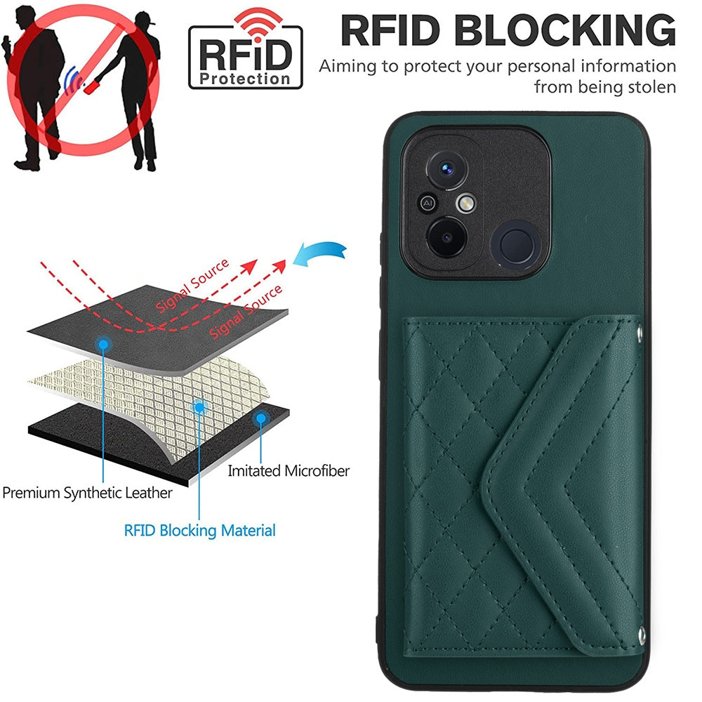 Xiaomi Redmi 12C Leather Case with Card Holder & RFID Protection, Long Lanyard Included