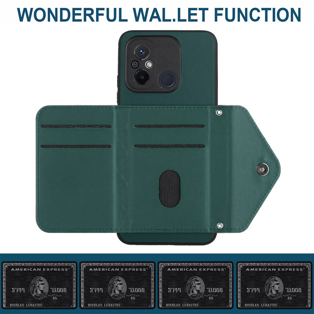 Xiaomi Redmi 11A Leather Case with Card Holder & RFID Protection, Long Lanyard Included
