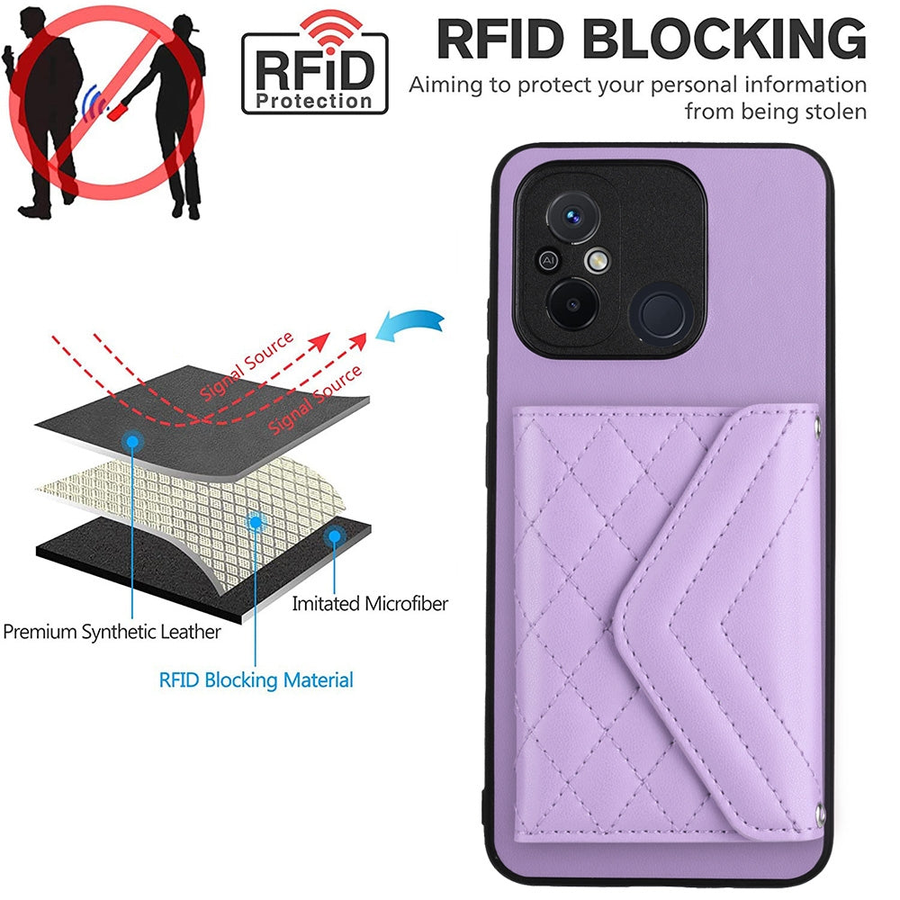 Xiaomi Redmi 12C Leather Case with Card Holder & RFID Protection, Long Lanyard Included
