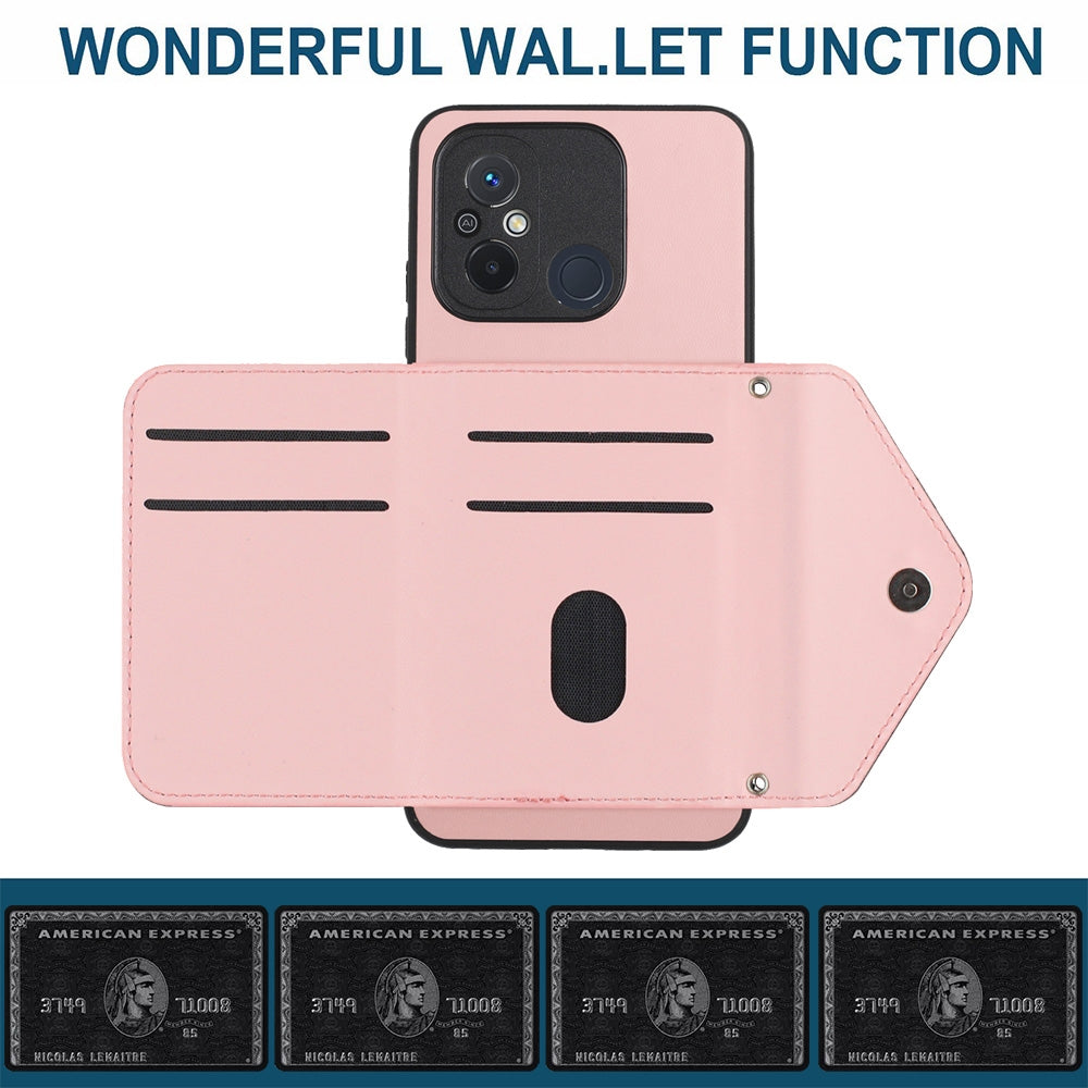 Xiaomi Redmi 12C Leather Case with Card Holder & RFID Protection, Long Lanyard Included