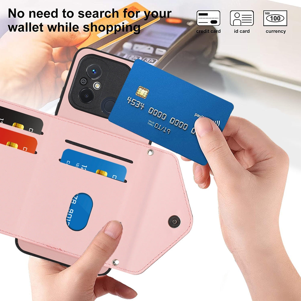 Xiaomi Redmi 12C Leather Case with Card Holder & RFID Protection, Long Lanyard Included