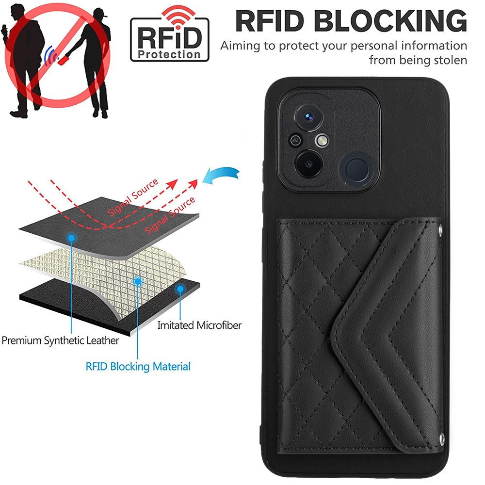 Xiaomi Redmi 11A Leather Case with Card Holder & RFID Protection, Long Lanyard Included