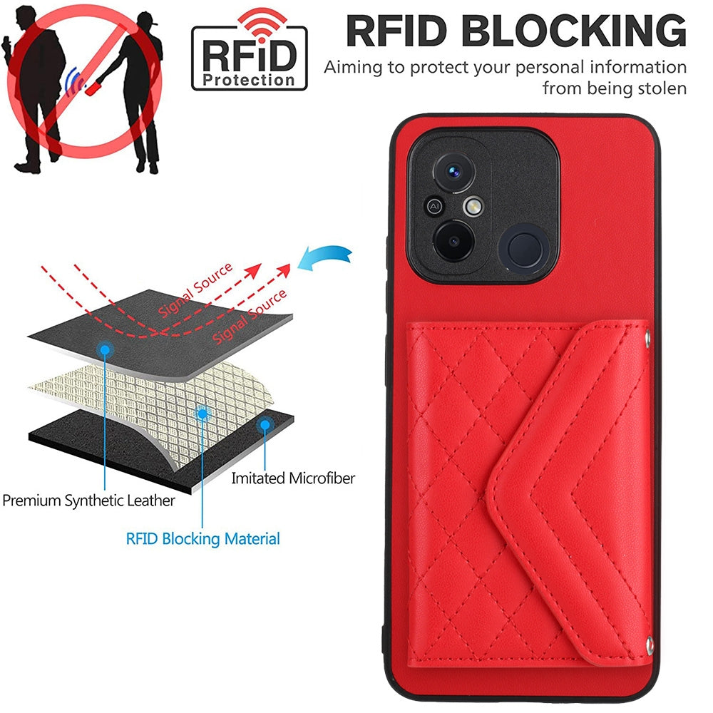 Xiaomi Redmi 11A Leather Case with Card Holder & RFID Protection, Long Lanyard Included