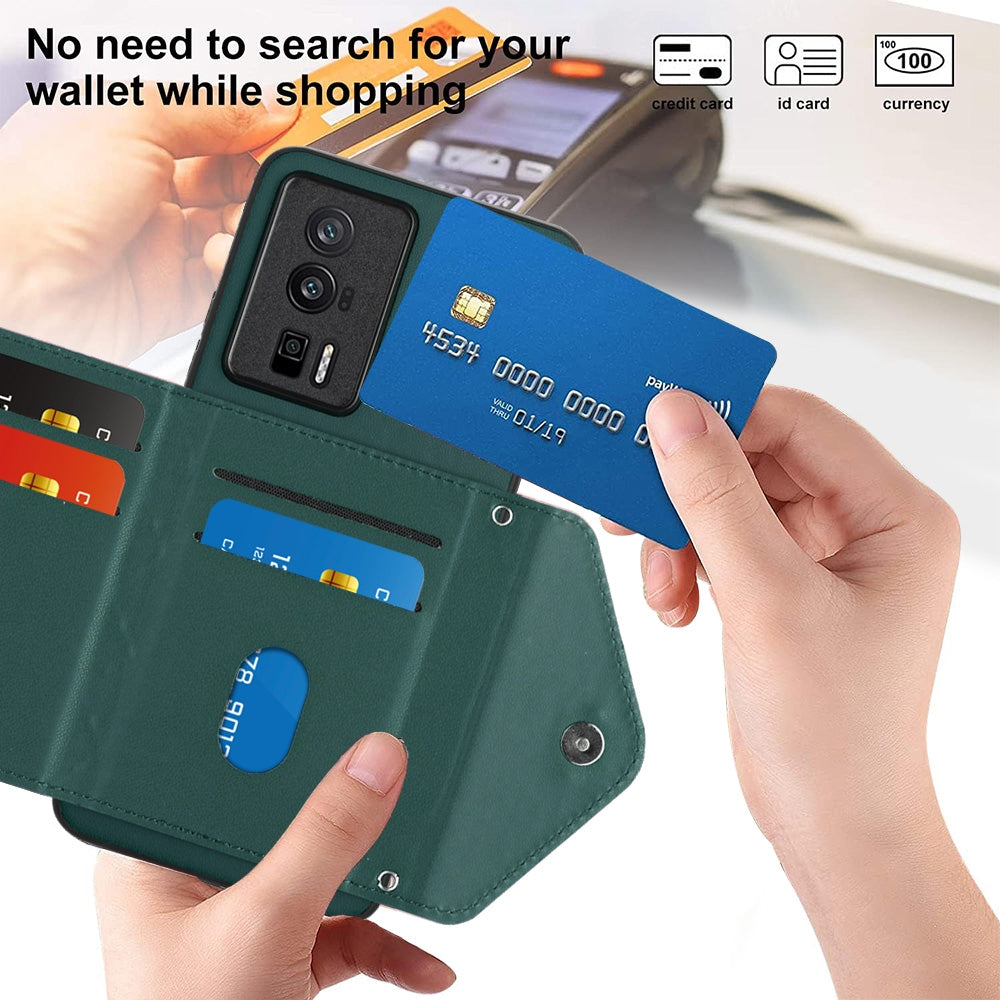 Xiaomi Redmi K60 Pro Leather Case with Card Holder & RFID Protection, Long Lanyard Included