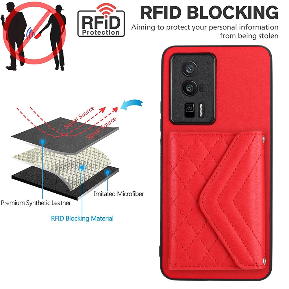 Xiaomi Redmi K60 Pro Leather Case with Card Holder & RFID Protection, Long Lanyard Included