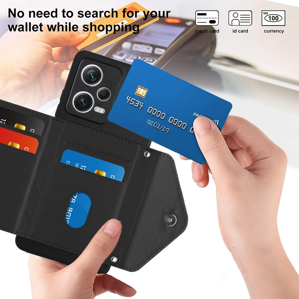 Xiaomi Redmi Note 12 Pro 5G Leather Case with Card Holder & RFID Protection, Long Lanyard Included