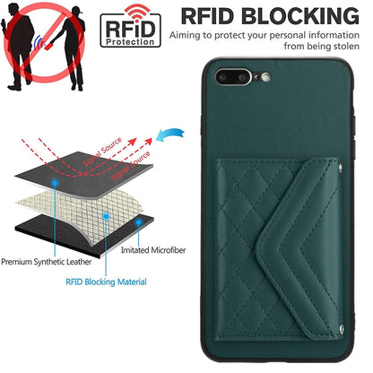 iPhone 7 Plus Leather Case with Card Holder & RFID Protection, Long Lanyard Included
