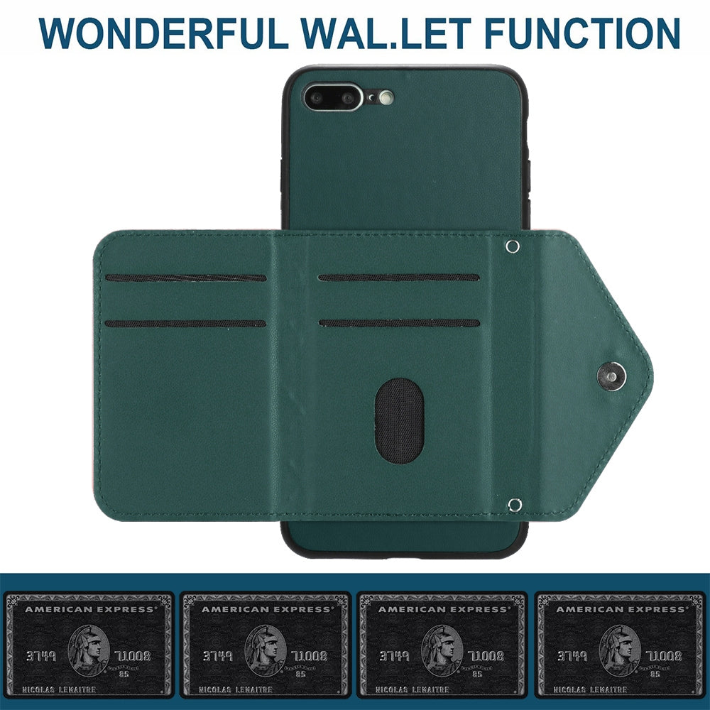 iPhone 8 Plus Leather Case with Card Holder & RFID Protection, Long Lanyard Included
