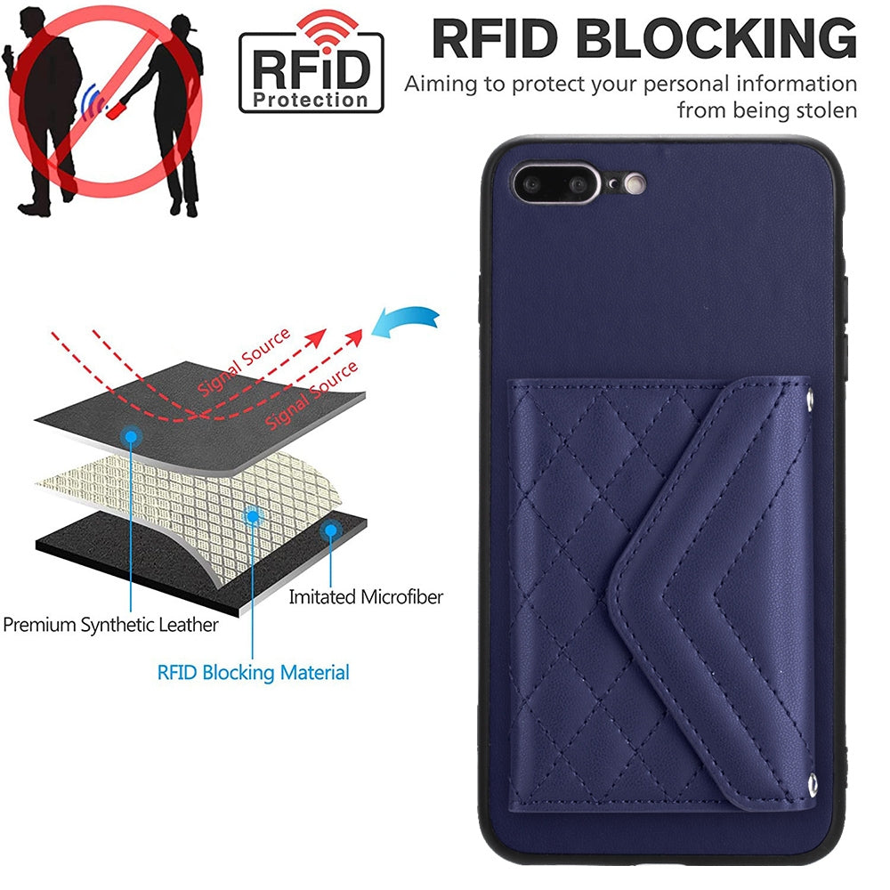 iPhone 8 Plus Leather Case with Card Holder & RFID Protection, Long Lanyard Included