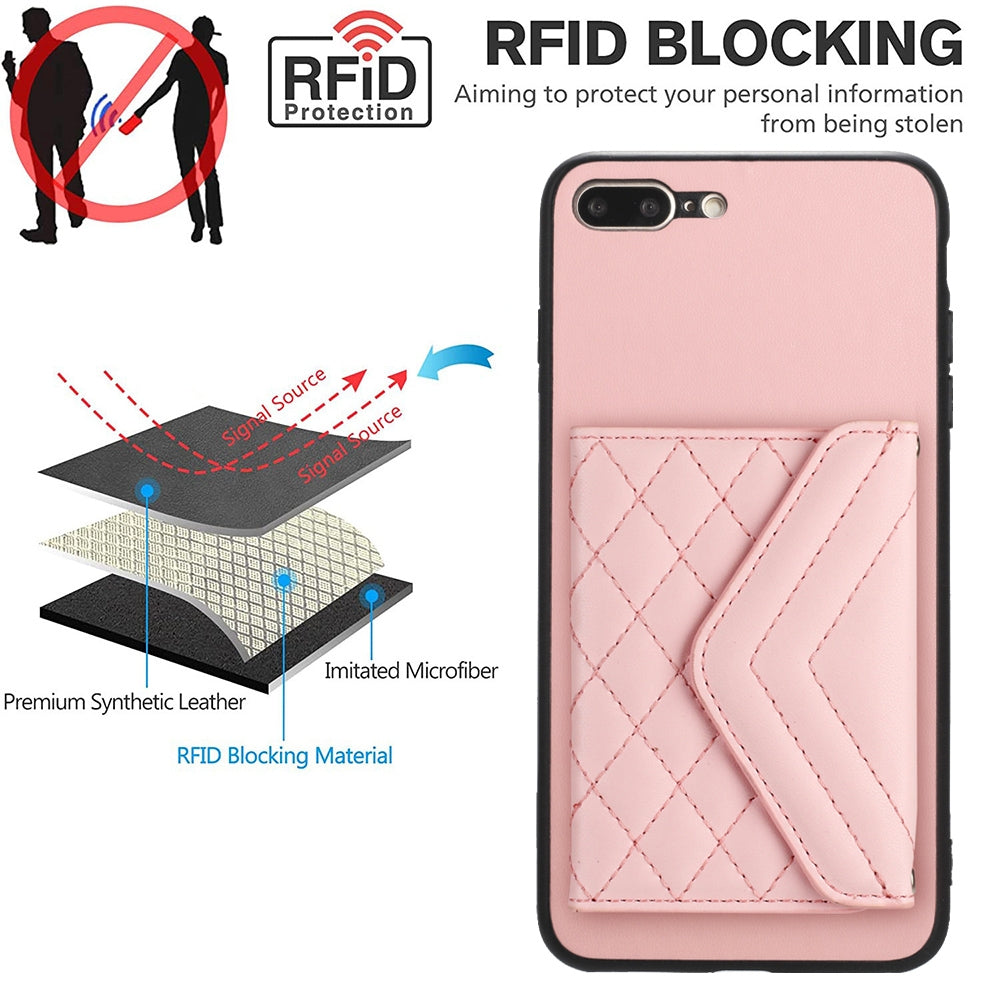 iPhone 8 Plus Leather Case with Card Holder & RFID Protection, Long Lanyard Included