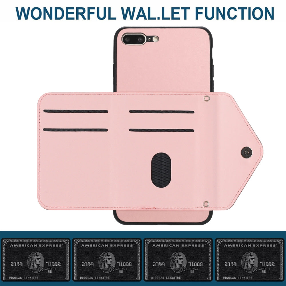 iPhone 8 Plus Leather Case with Card Holder & RFID Protection, Long Lanyard Included