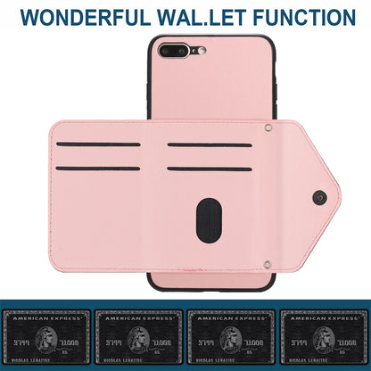 iPhone 8 Plus Leather Case with Card Holder & RFID Protection, Long Lanyard Included